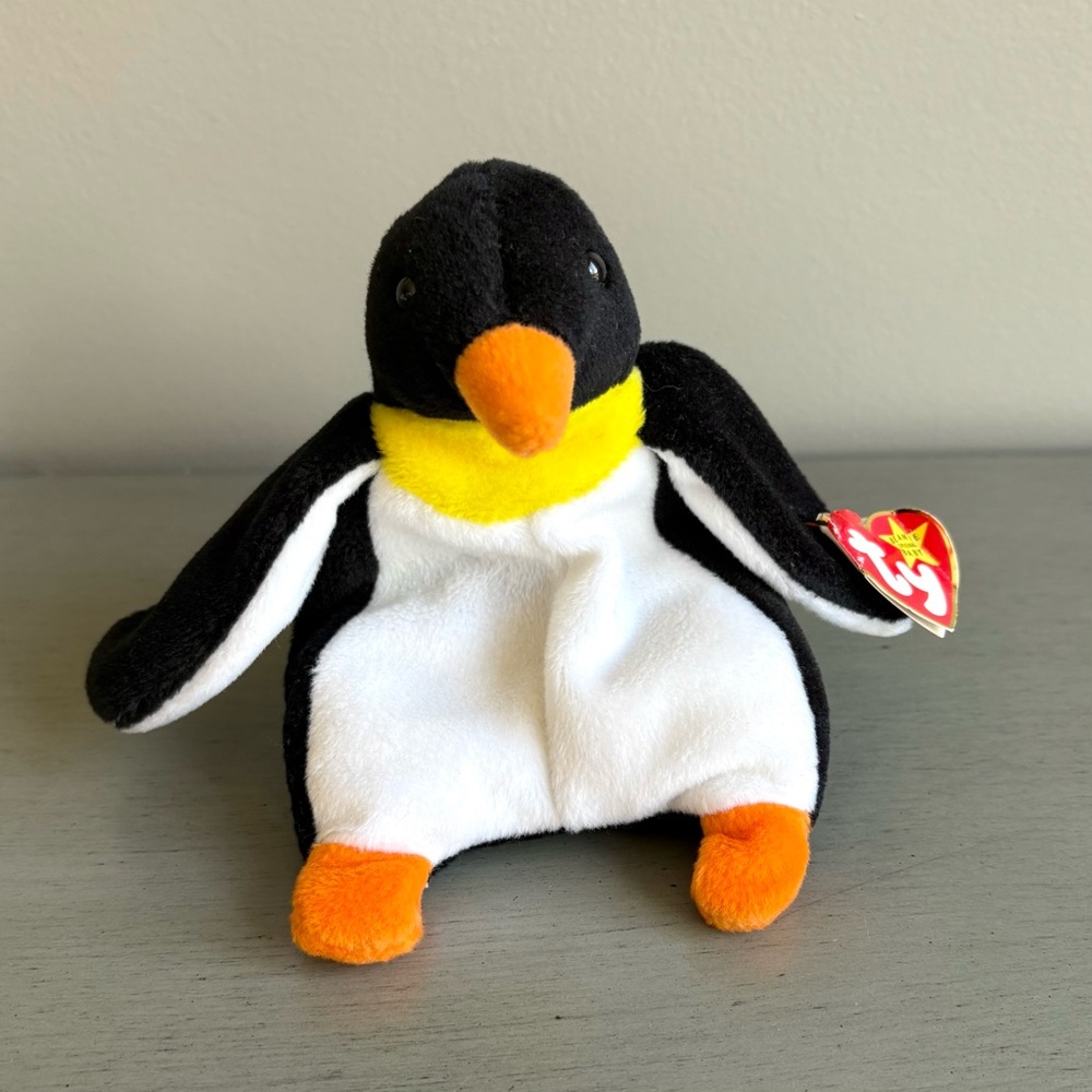 TY Original Beanie Baby -1995 Waddle The Penguin Toy Plush RETIRED- PVC PELLETS